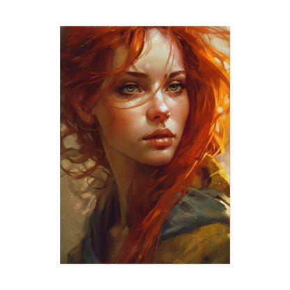 Elegant Redhead Portrait: Serious Female Artwork - Poster