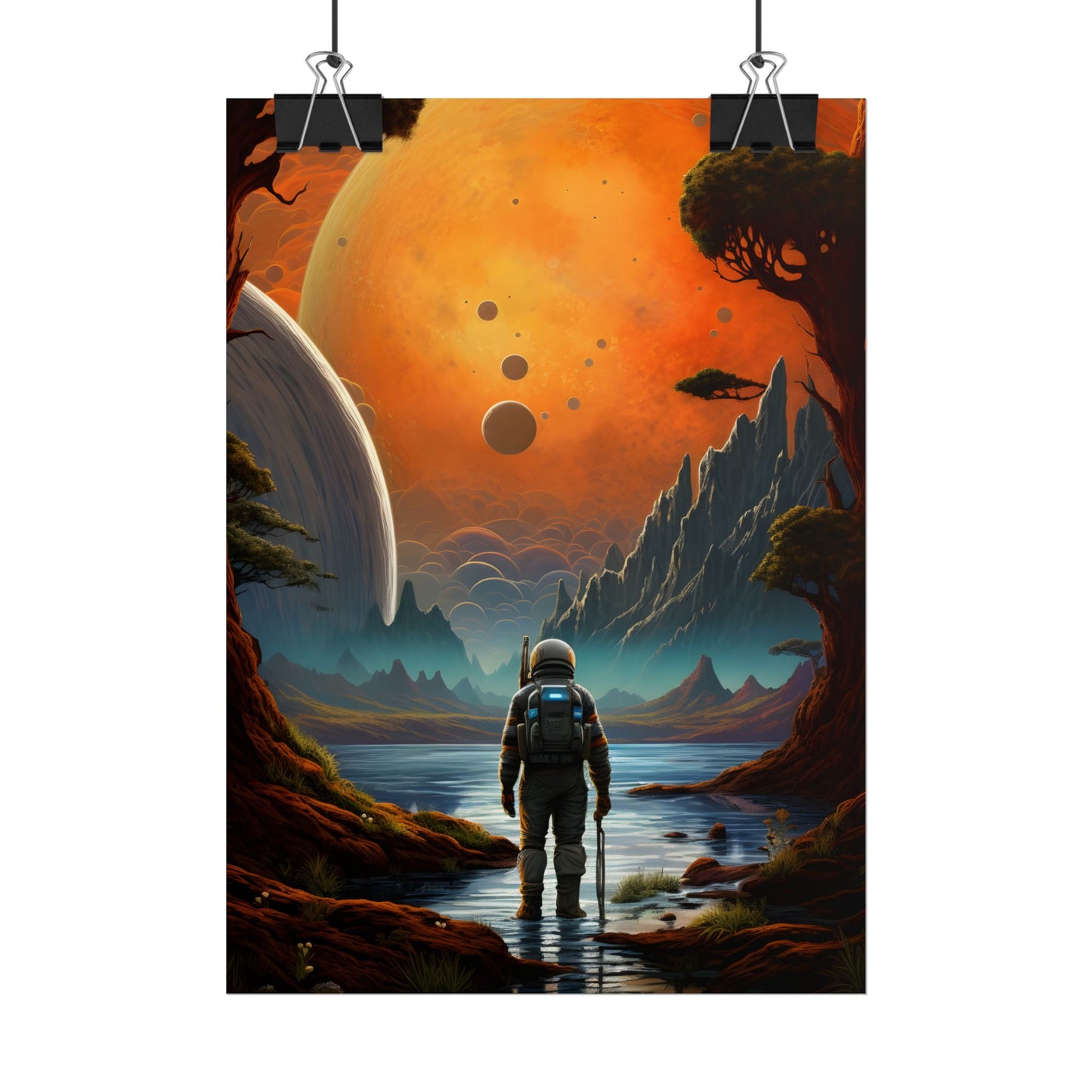 Futuristic Wilderness Explorer: Jetpack Adventure Art - Poster