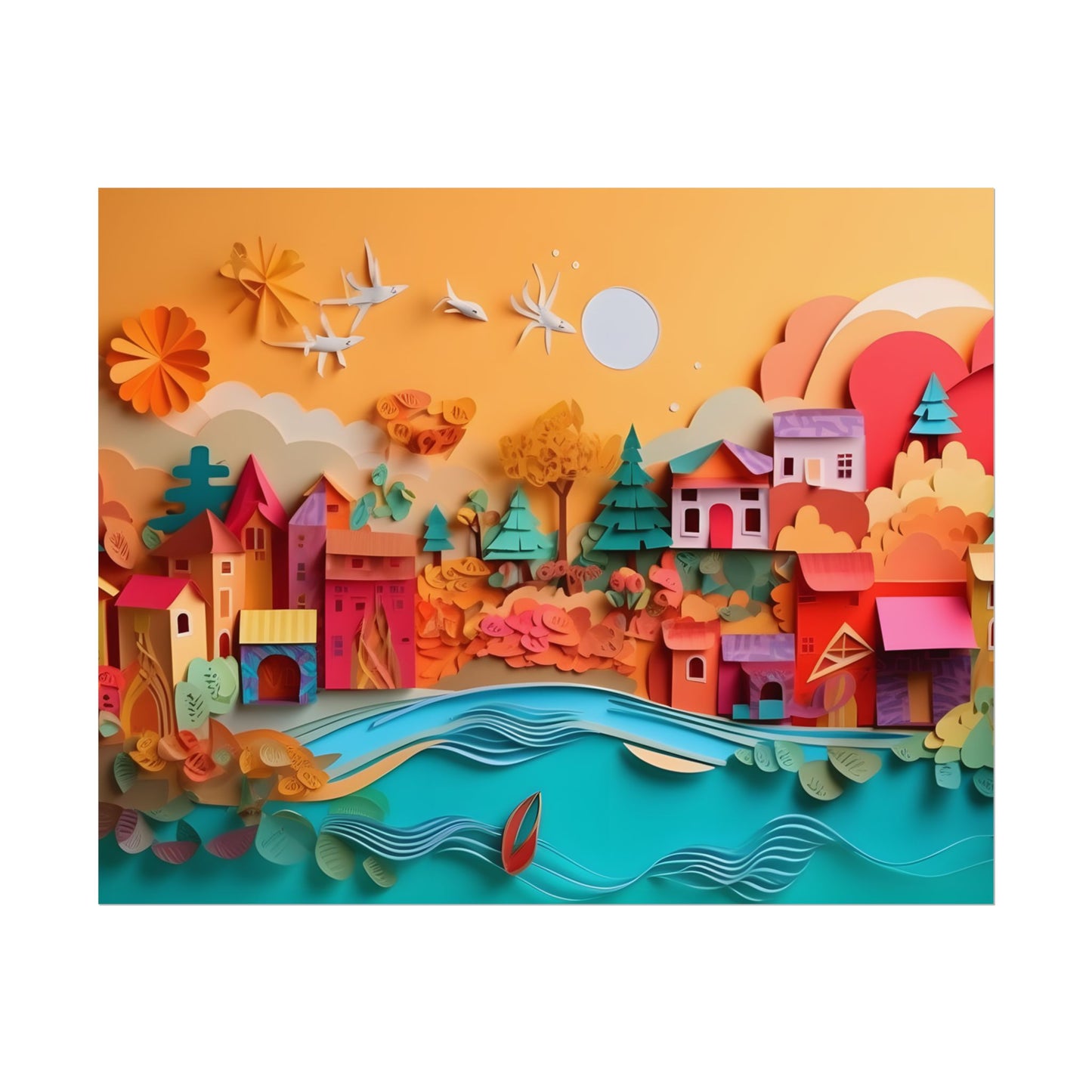 Epic Sunset Beach: Magical Paper Quilling Artwork - Poster