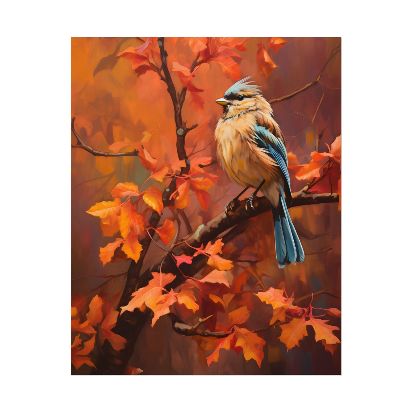 Vibrant Oak Branch: Colorful Oil Painting Artwork - Poster