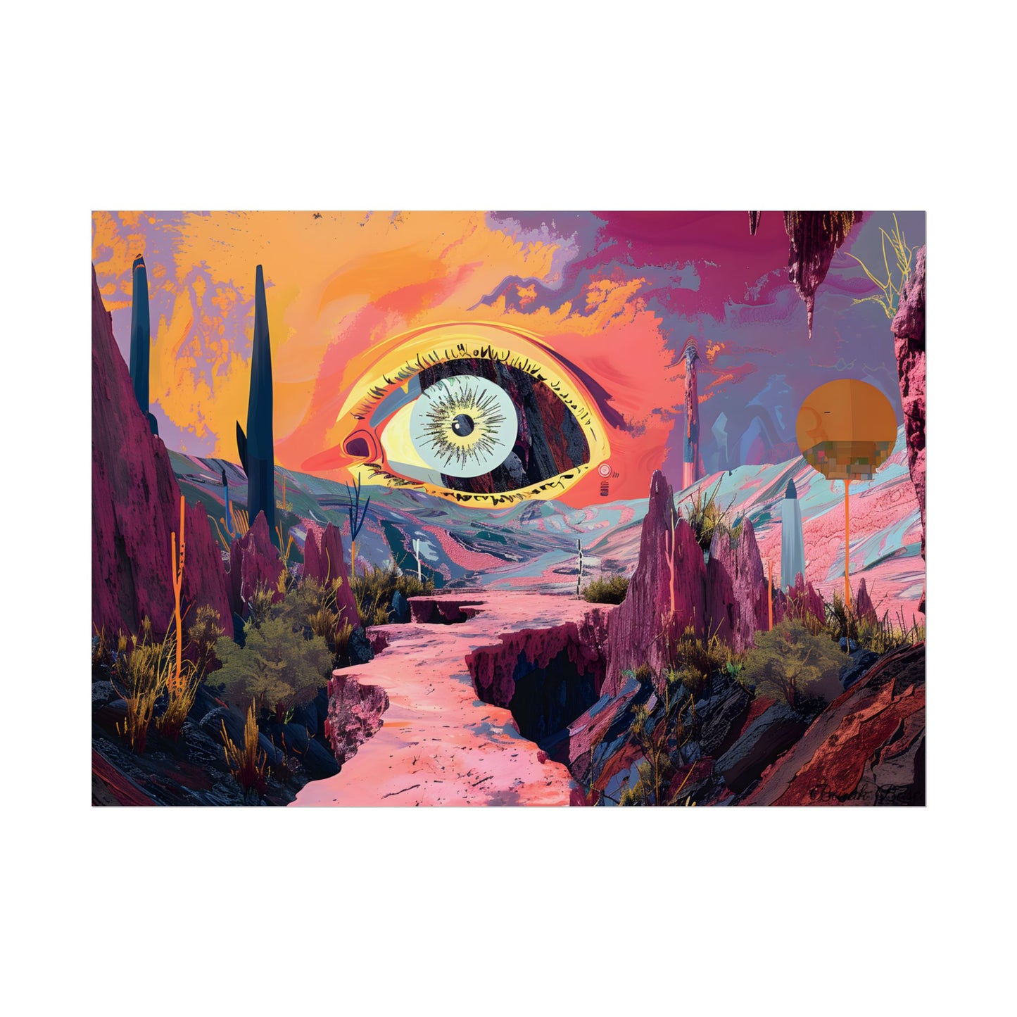 Surreal Eye: Vibrant Landscape Digital Art - Poster