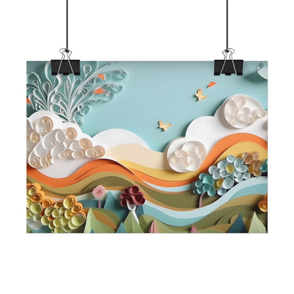 Peaceful Beach Serenade: Paper Quilling Art - Poster