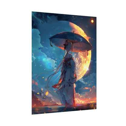 Winter Anime Girl: Holding Umbrella in Snowy Scene - Poster