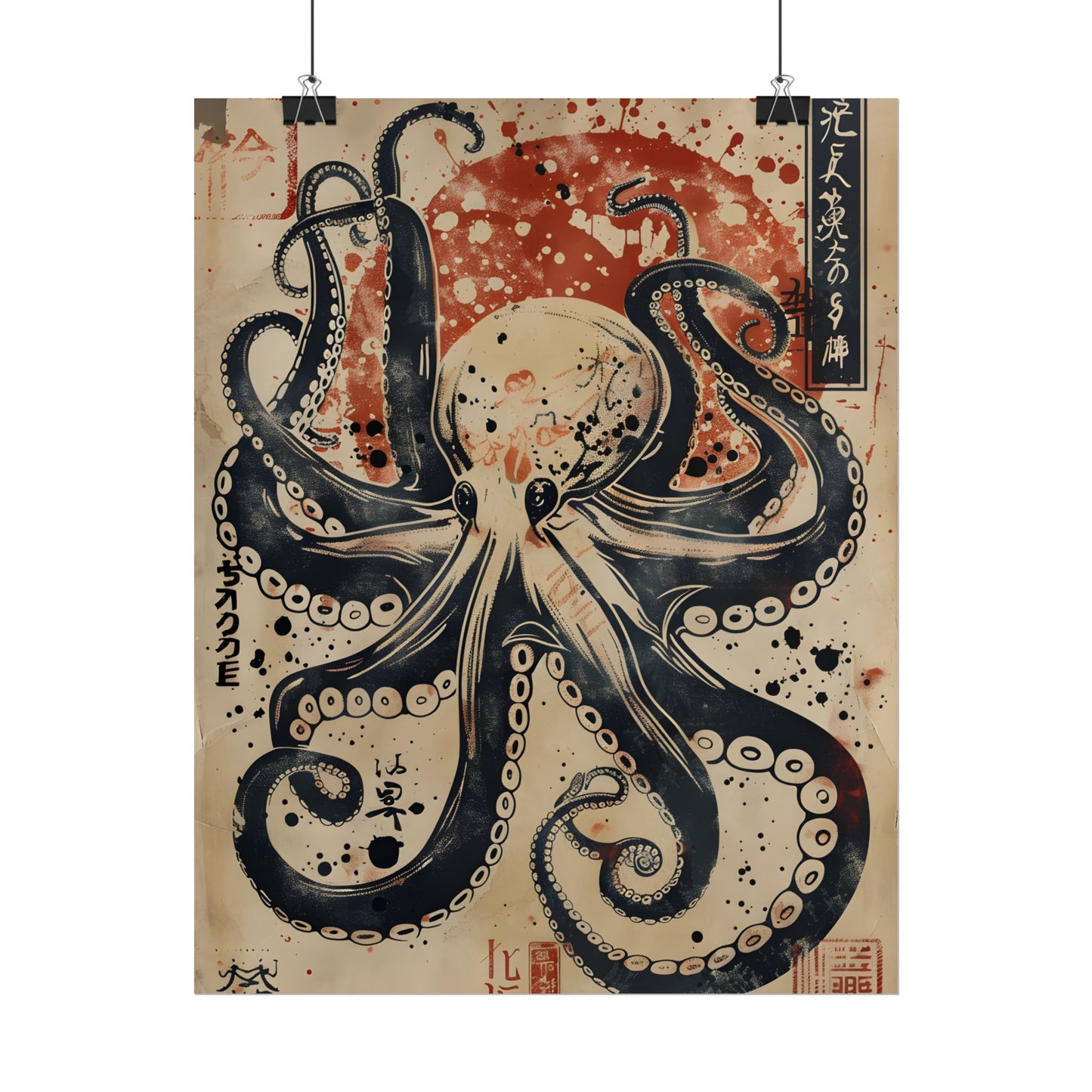 Stylized Octopus: Vibrant Japanese Ukiyo-E Artwork - Poster