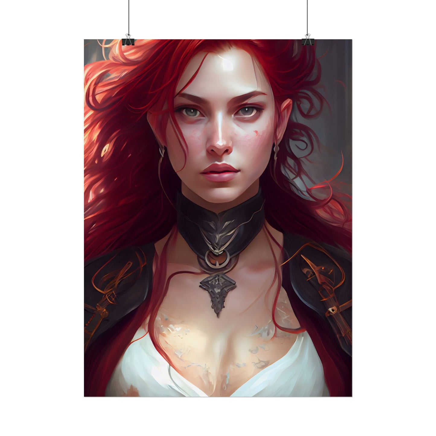 Red Hair Beauty: Elegant Woman in Black - Poster