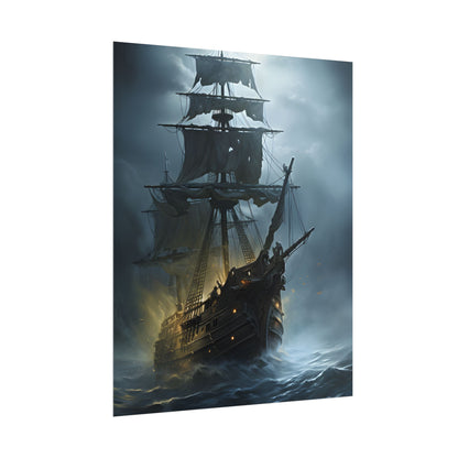 Ghostly Pirate Voyage: Historic Sea Travel Digital Art - Poster