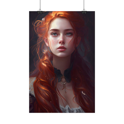Elegant Redhead Portrait: Female Artwork in Dress - Poster