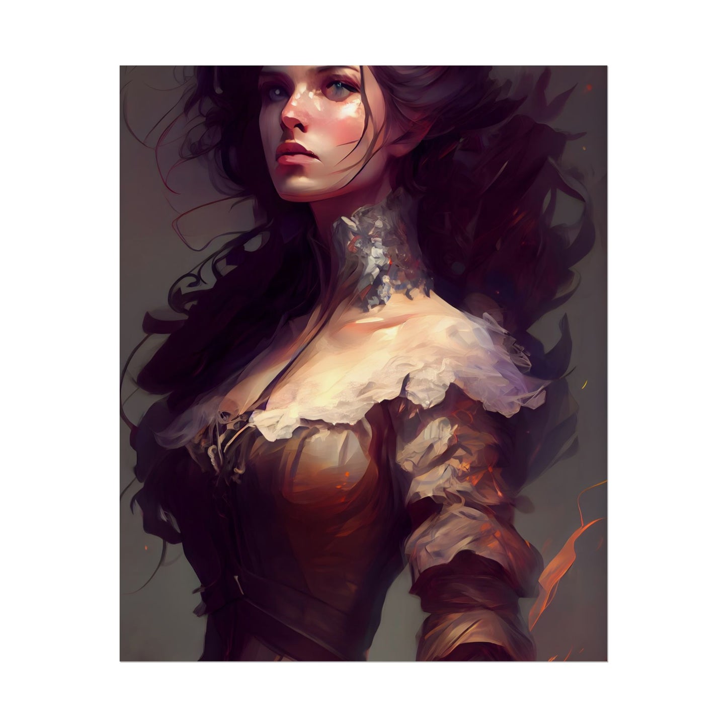 Lovely Brown Hair Portrait: Stunning Female Art - Poster
