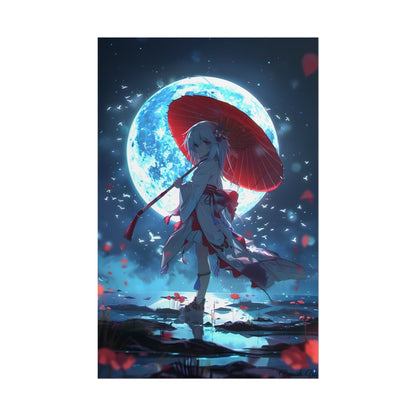 Cute Anime Girl with Umbrella: Rainy Day Art - Poster