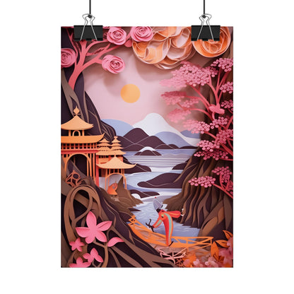 Japanese Vibrance: Eye-Catching Paper Quilled Landscape Art - Poster