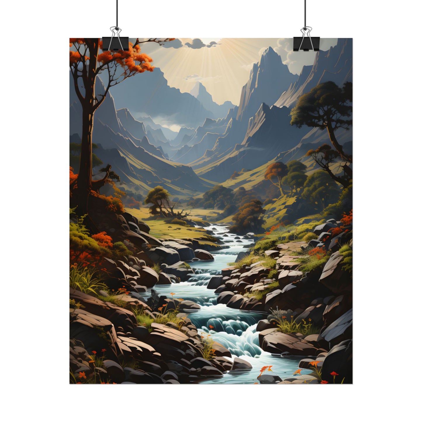 Majestic Waterfall Oil Painting: A Captivating Artwork - Poster