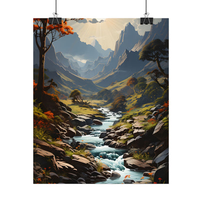 Majestic Waterfall Oil Painting: A Captivating Artwork - Poster