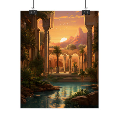Desert Oasis at Sunset: Magical Desert Artwork - Poster