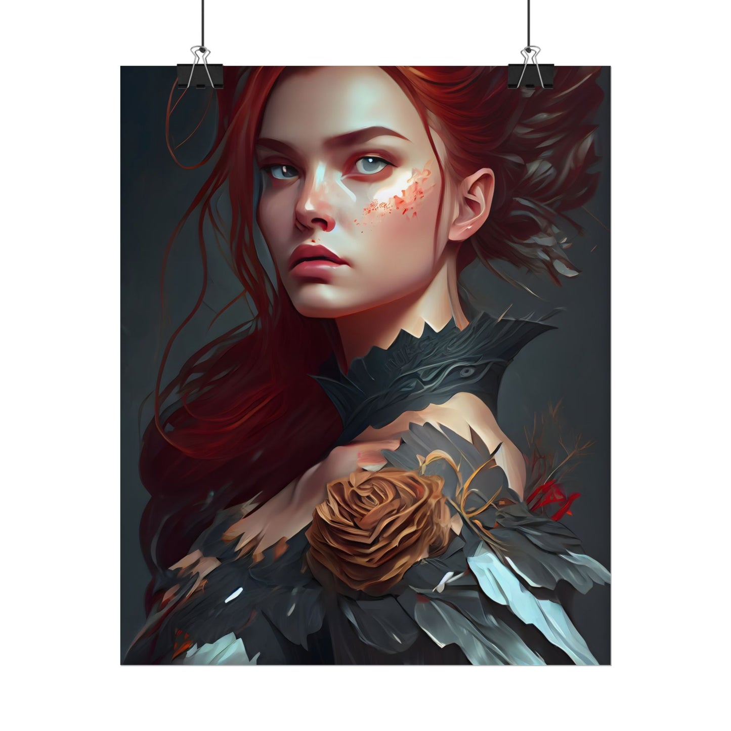 Stunning Redhead in Formal Dress: Elegant Portrait - Poster
