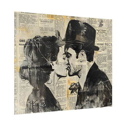 Vintage Romance Couples: Newsprint Artwork - Intimate Moments - Poster