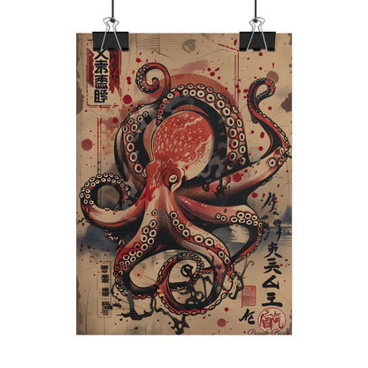 Stylized Octopus in Ukiyo-E Style: Japanese Artwork - Poster