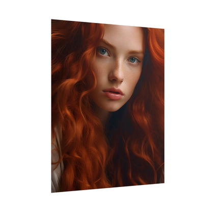 Feminine Portrait: Redheaded Woman in Light Blue - Poster