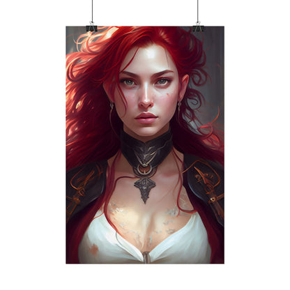 Red Hair Beauty: Elegant Woman in Black - Poster