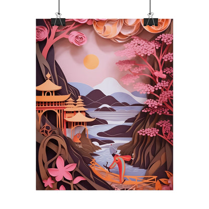 Japanese Vibrance: Eye-Catching Paper Quilled Landscape Art - Poster