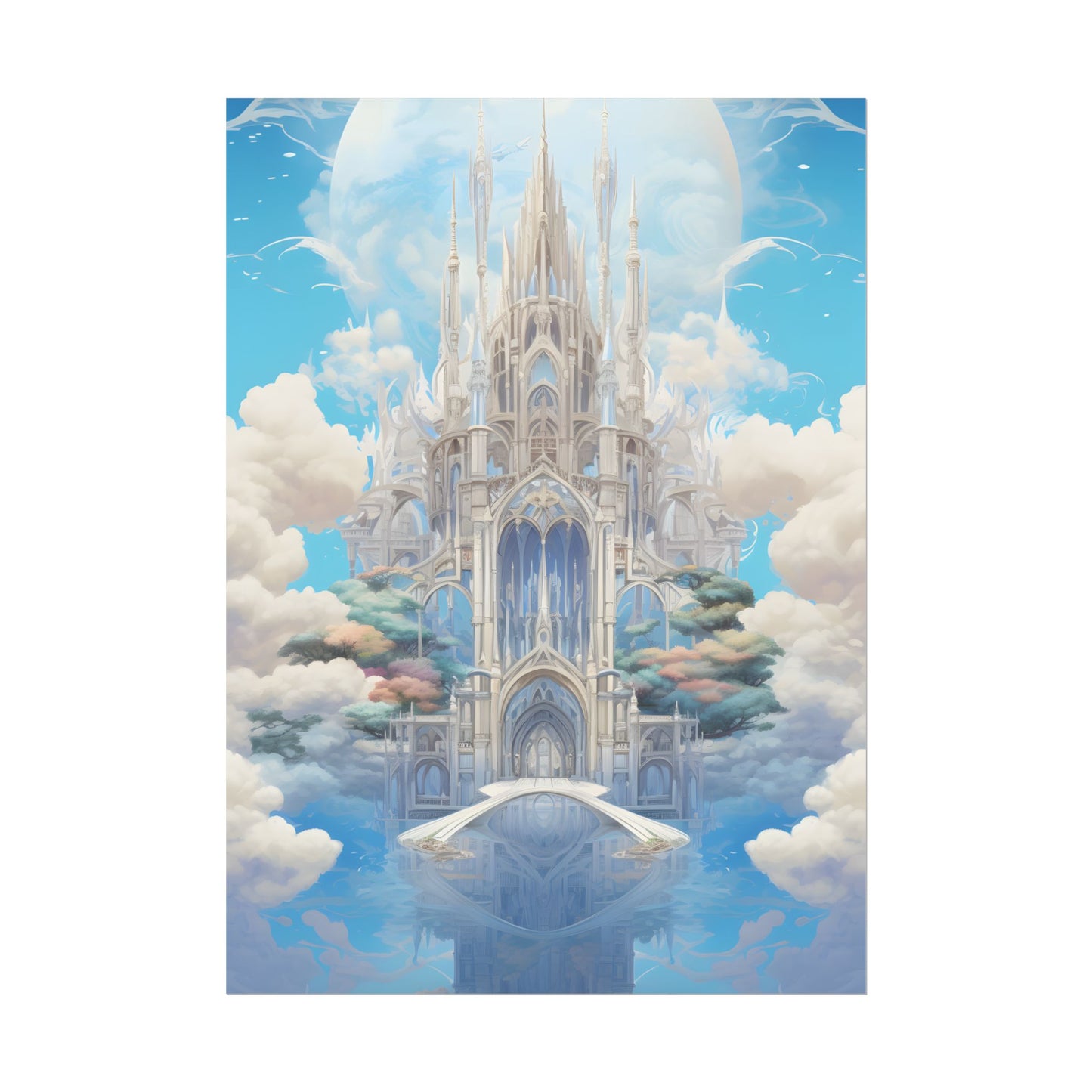 Floating City in Celestial Clouds: Fantasy Artwork - Poster