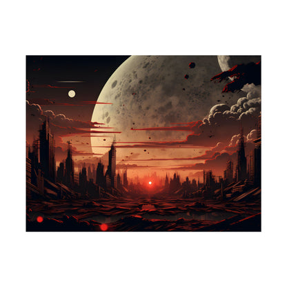 Landscape at Night: Burning Cyberpunk Neon Lights - Poster