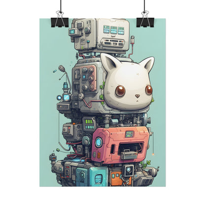 Mysterious Pixel Pets in Futuristic Room: Cyberpunk Artwork - Poster