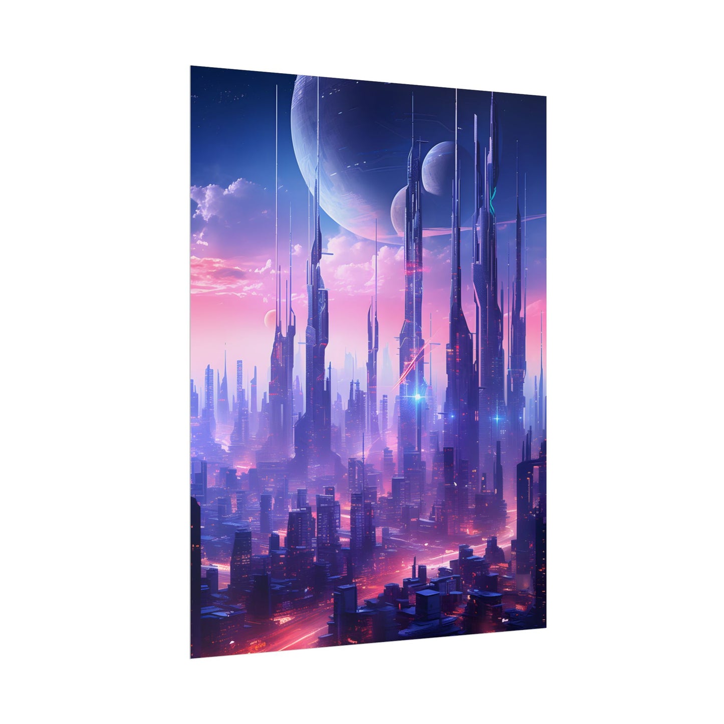 Cyberpunk Cityscape: Dark Futuristic Metropolis Digital Art - Poster