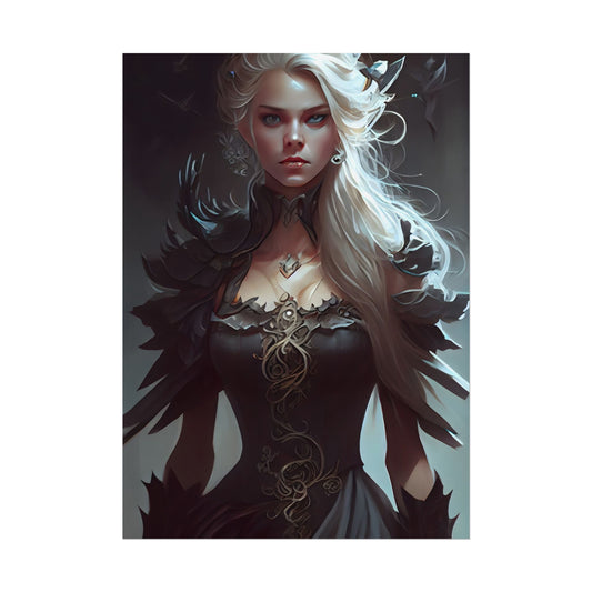 Blonde Elegance: Formal Portrait in White Dress - Poster