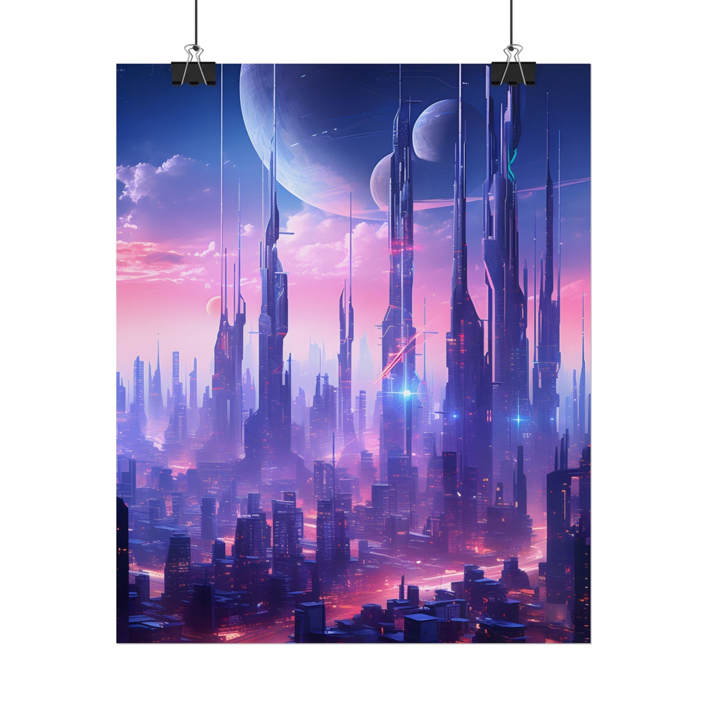 Cyberpunk Cityscape: Dark Futuristic Metropolis Digital Art - Poster