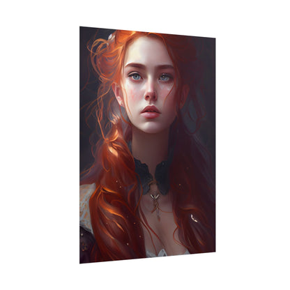 Elegant Redhead Portrait: Female Artwork in Dress - Poster