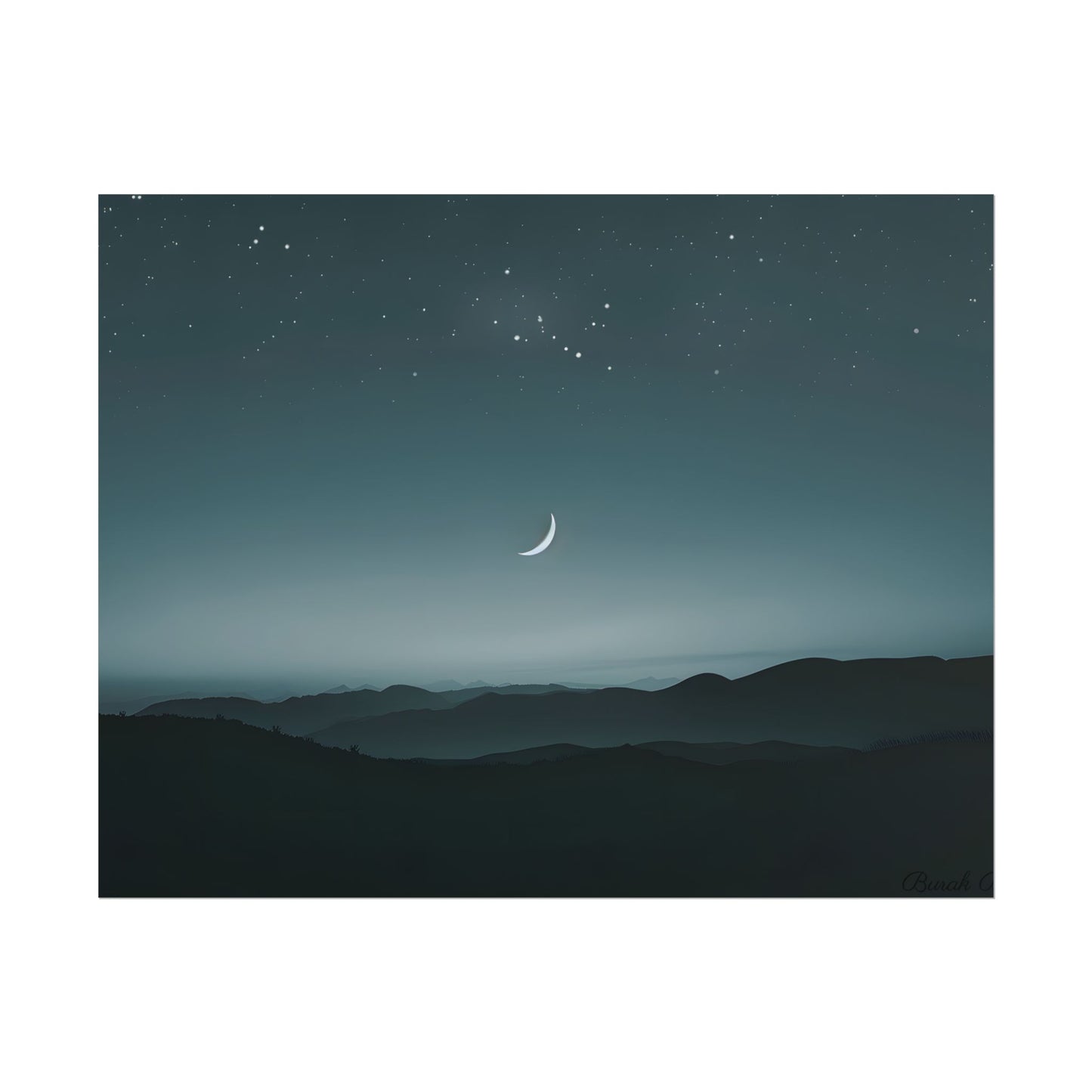 Minimalist Night Scene: Blue-Gray Sky Digital Art - Poster