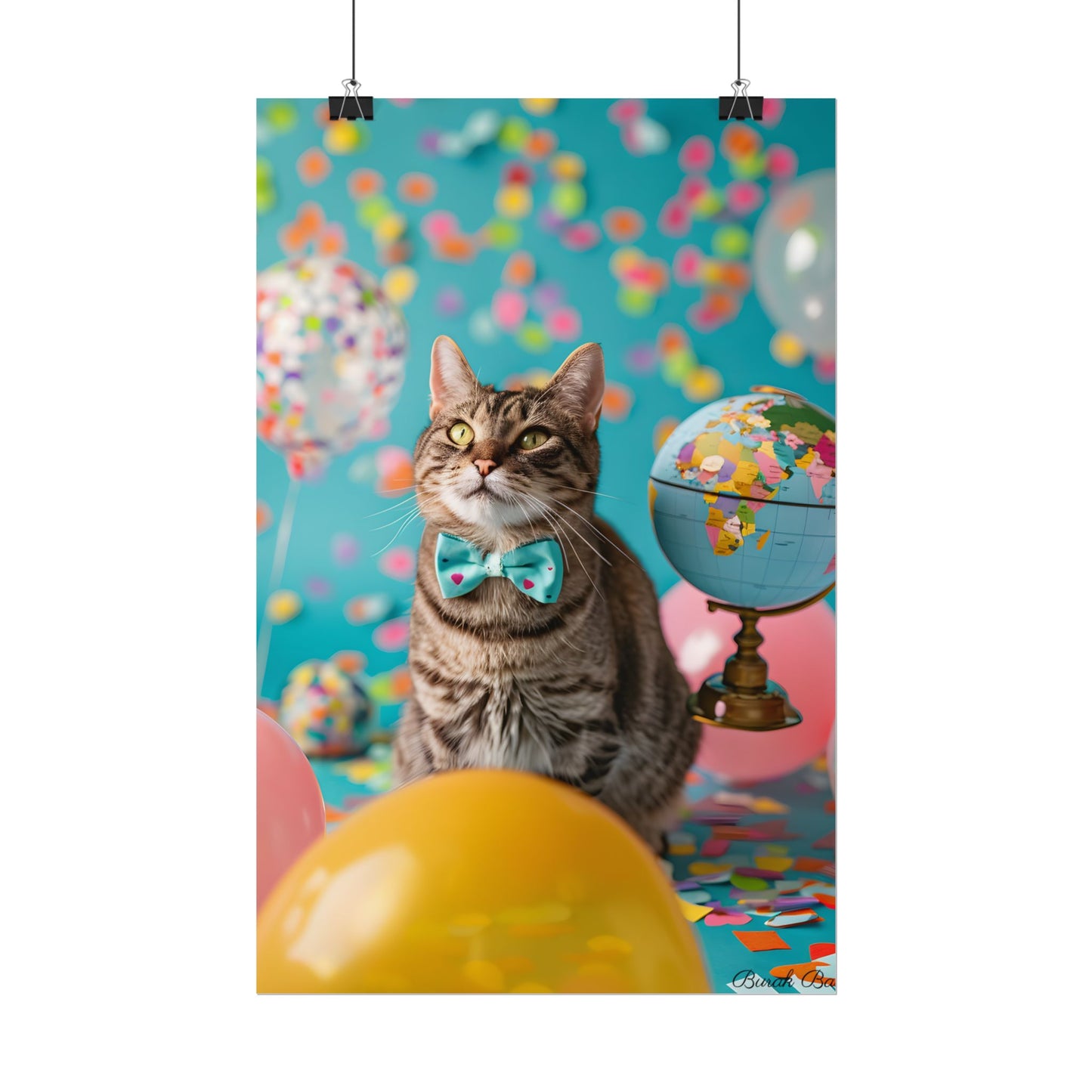 Whimsical Cat with Bow Tie: Mysterious Feline Artwork - Poster