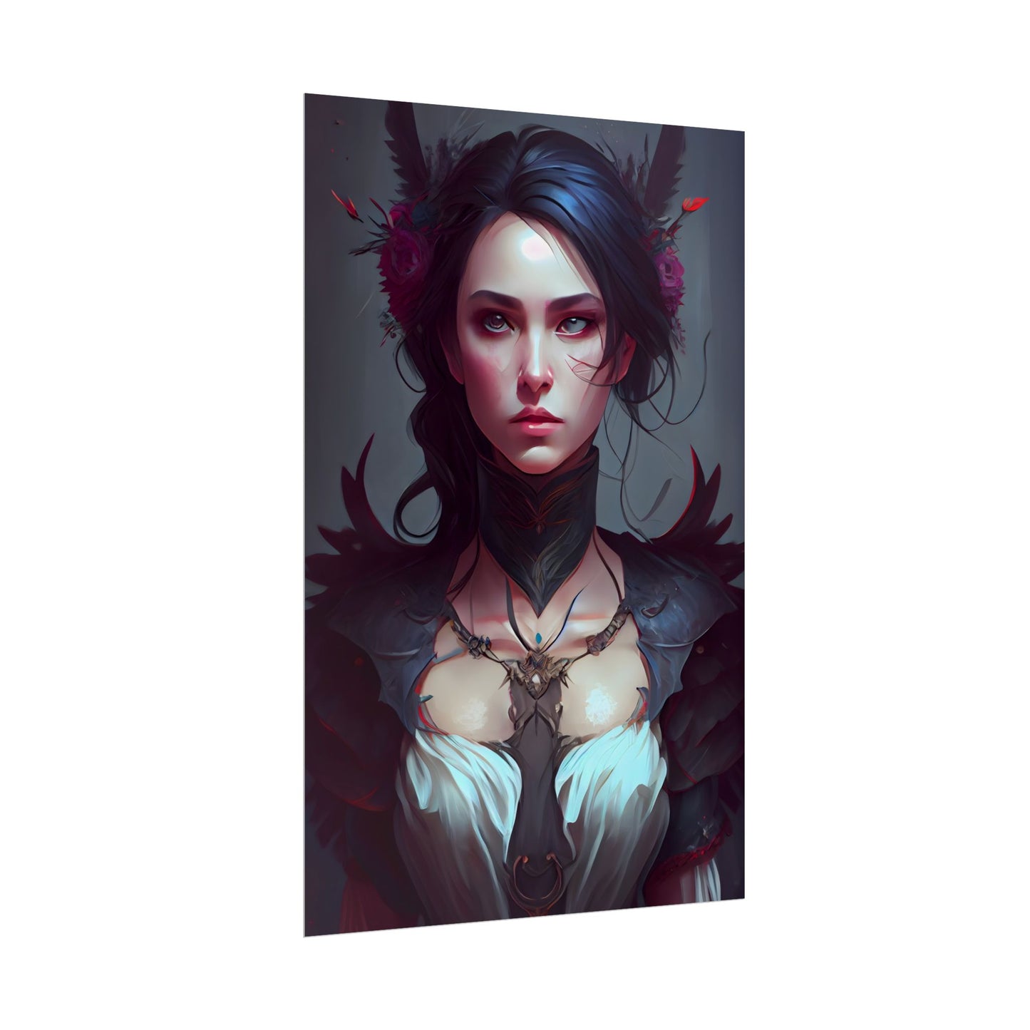 Enchanting Female Portrait: Elegant Black Dress Artwork - Poster