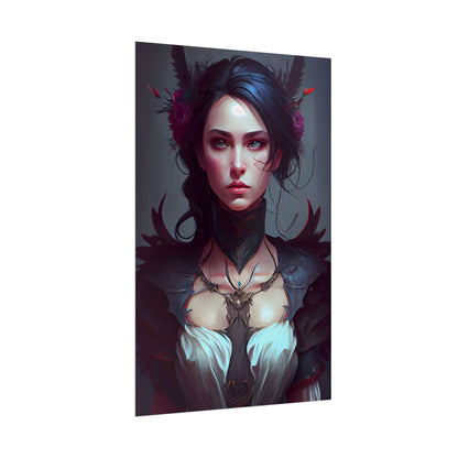 Enchanting Female Portrait: Elegant Black Dress Artwork - Poster
