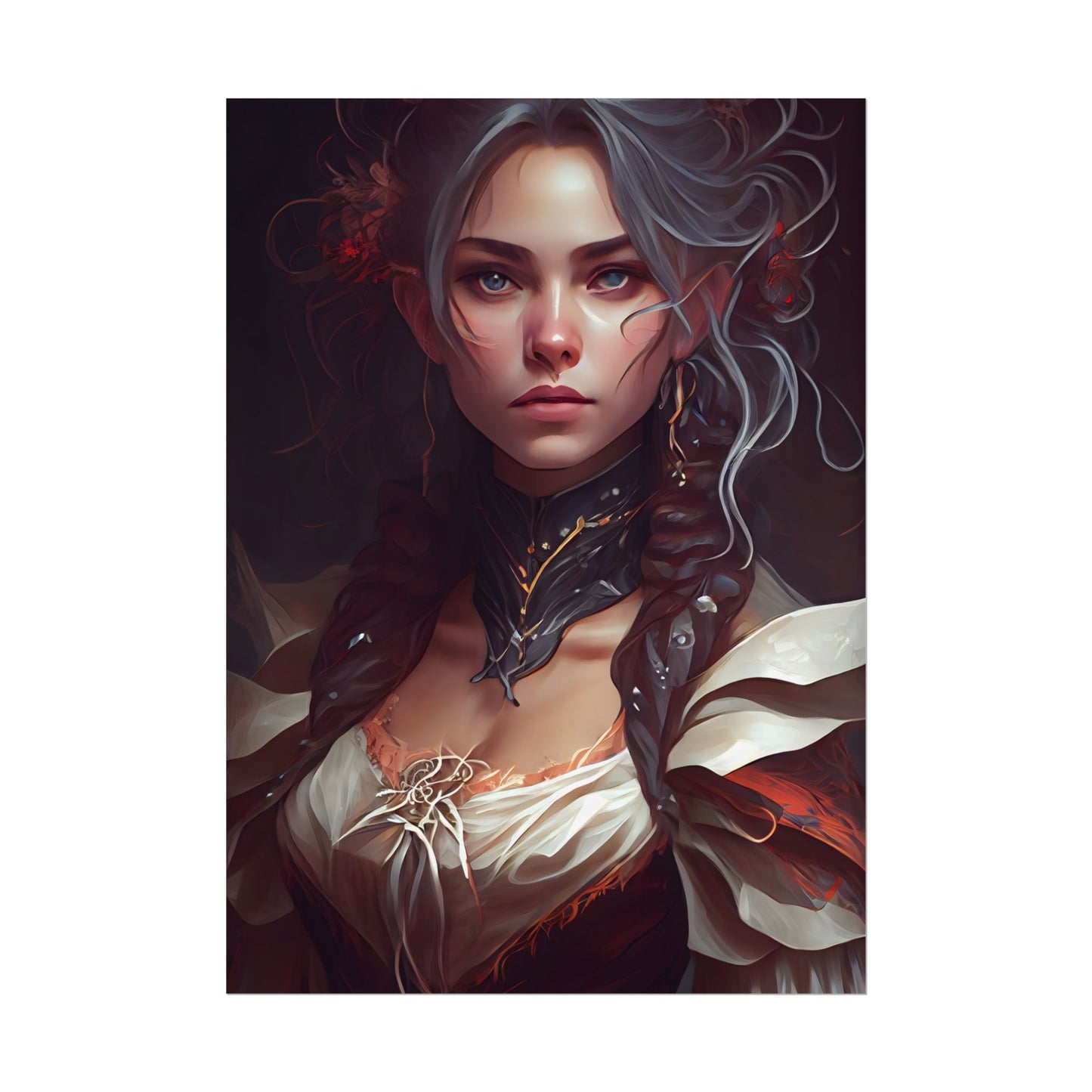 Glamorous Mid-20s Female Portrait: Black Hair Artwork - Poster