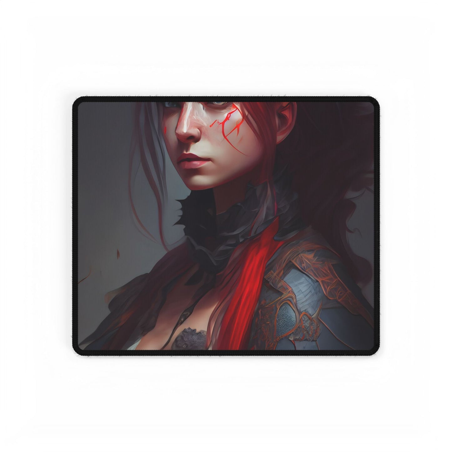 Vibrant Red Hair Female Portrait: Elegant Black Dress - Desk Mat