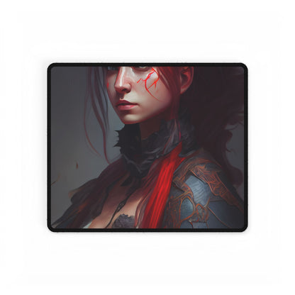 Vibrant Red Hair Female Portrait: Elegant Black Dress - Desk Mat