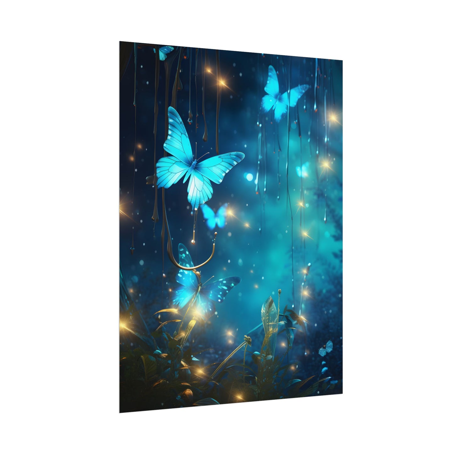 Fantasy Night Forest: Bokeh Glow Digital Artwork - Poster