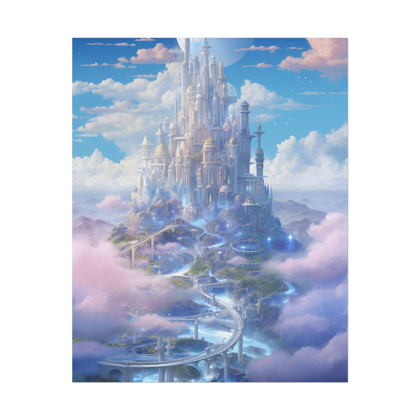 Floating City in Celestial Realm: Serene Fantasy Artwork - Poster