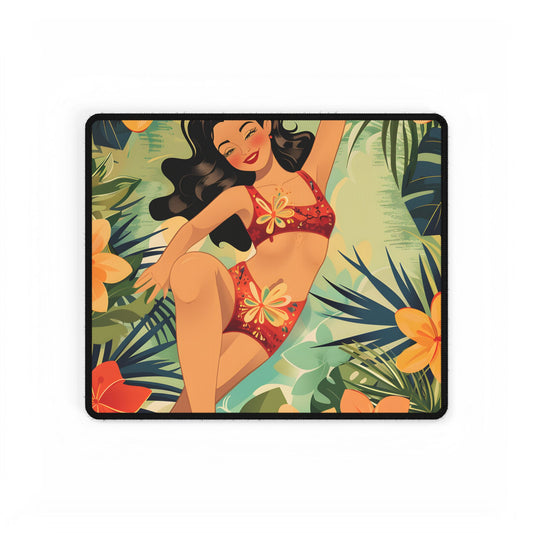 Vintage Pin-Up Girl Illustration: Retro Black and White Art - Desk Mat