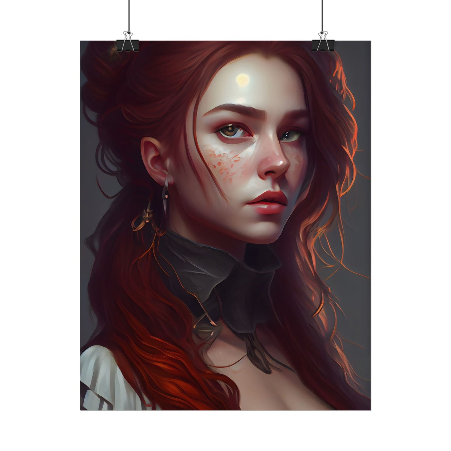 Formal Redhead Portrait: Nature-Themed Artwork in Green and Blue - Poster