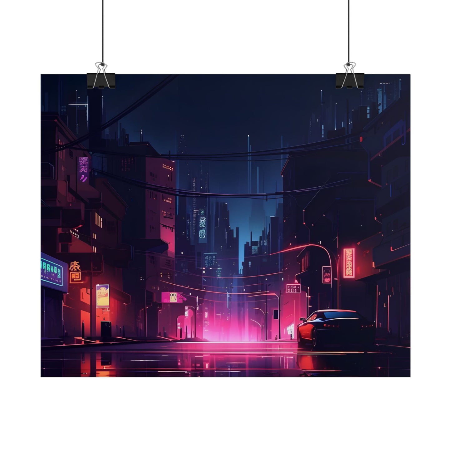 Melancholic Night: A Cyberpunk Urban Landscape - Poster