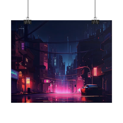 Melancholic Night: A Cyberpunk Urban Landscape - Poster