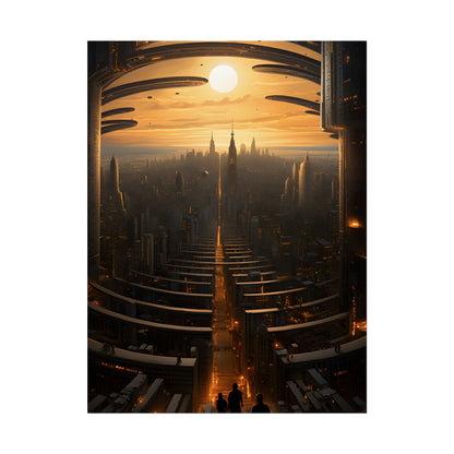Dystopian Utopia: Futuristic Cityscape with Dark Facade - Poster