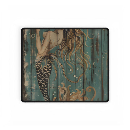 Vintage Whimsy Mermaid: Holding Soap Bubble Wand Artwork - Desk Mat