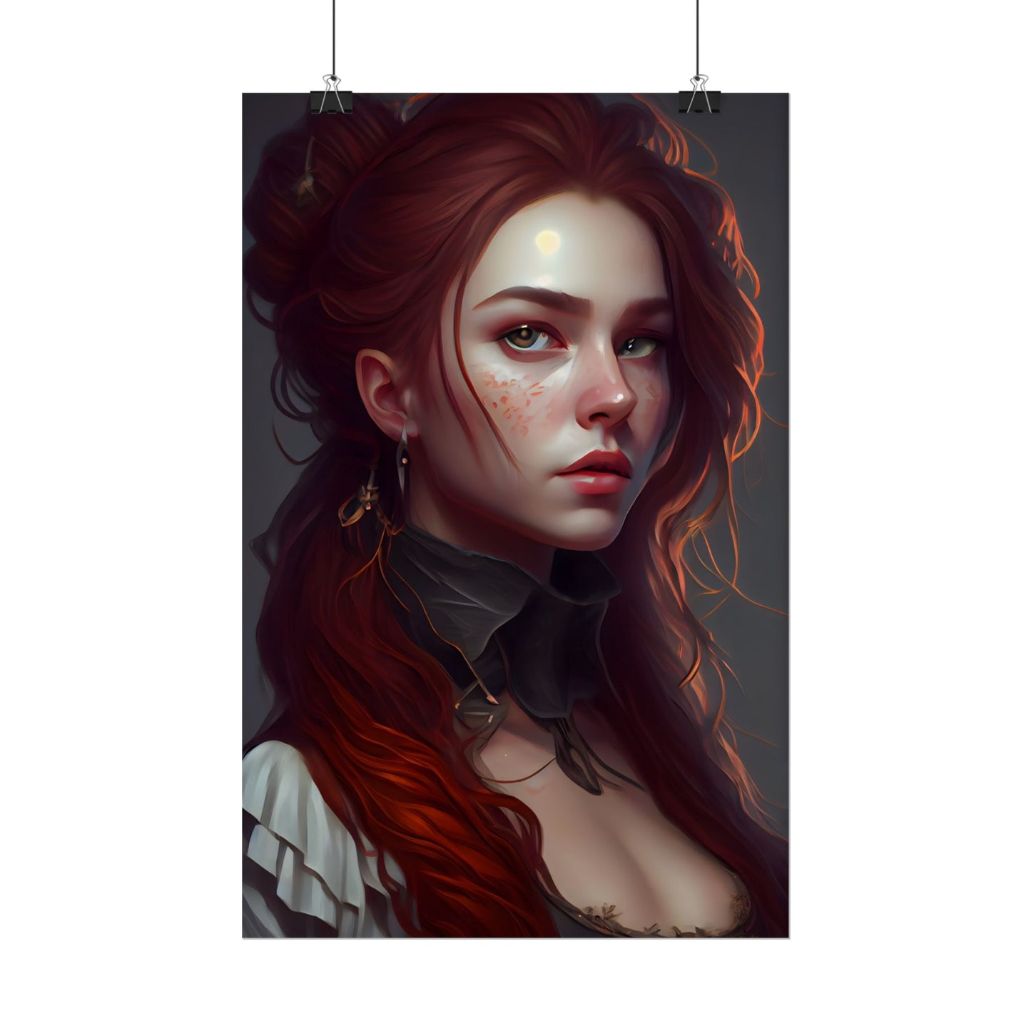 Formal Redhead Portrait: Nature-Themed Artwork in Green and Blue - Poster