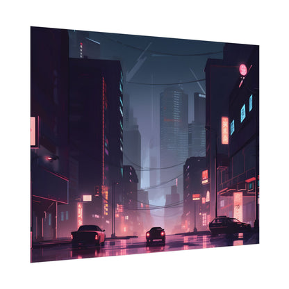 Cyberpunk Night: Melancholic Cityscape - Poster