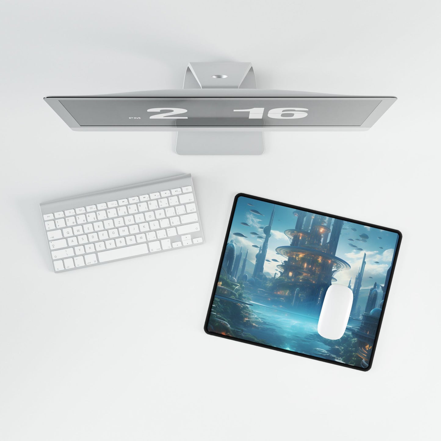 Underwater Futuristic City: Submerged Metropol Digital Artwork - Desk Mat