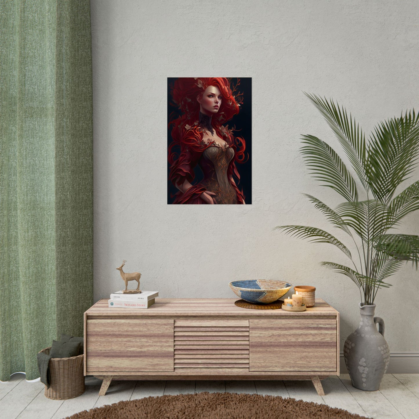 Red Hair Portrait: Elegant Female in Black Dress - Poster