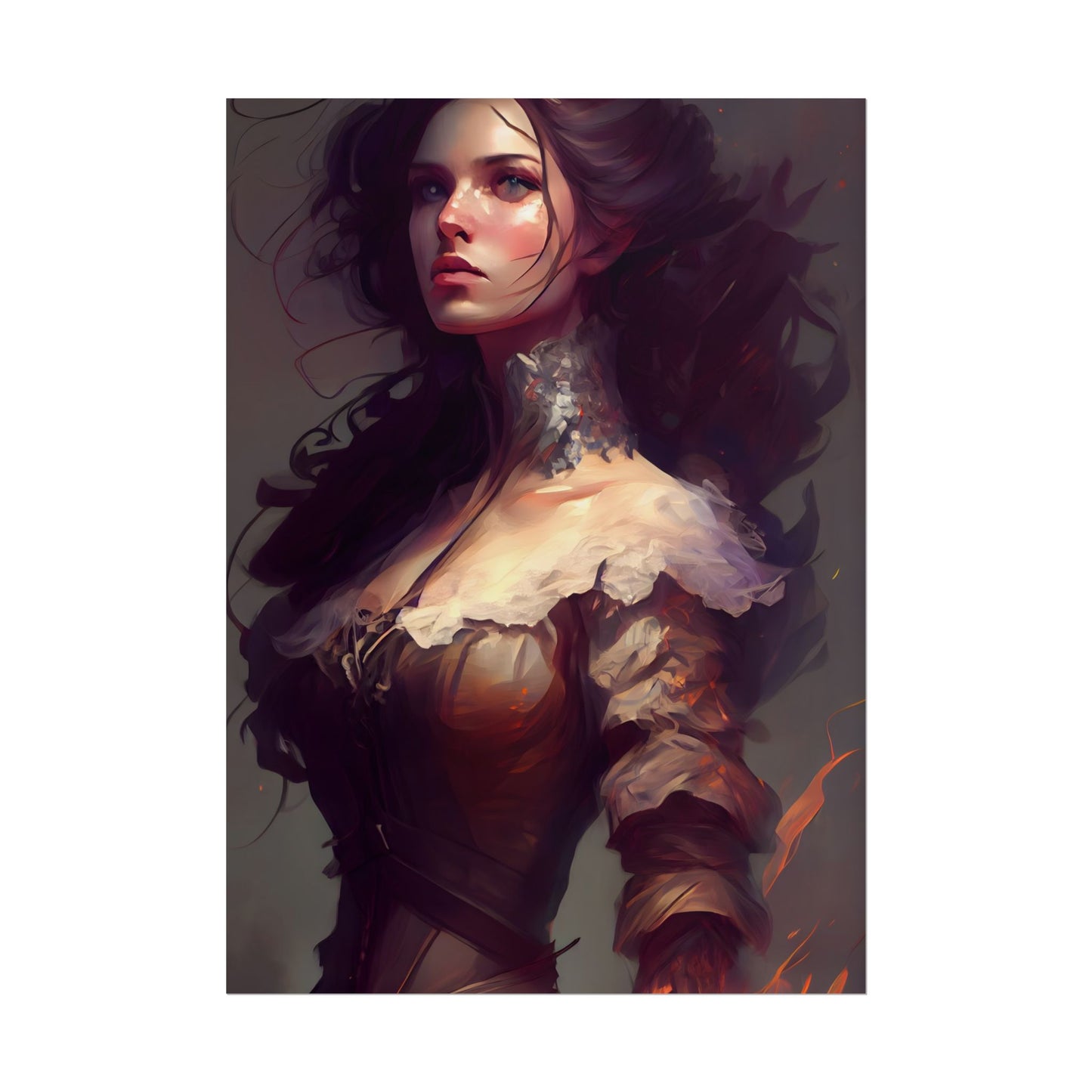 Lovely Brown Hair Portrait: Stunning Female Art - Poster